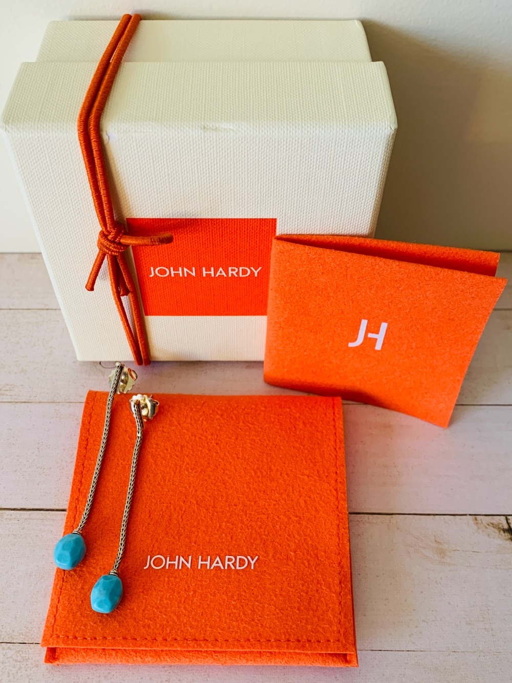 Est. $595 RARE John Hardy, Turquoise, 925 Classic Chain Drop Earrings